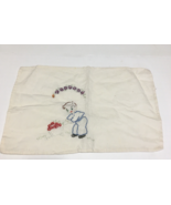 Vintage embroidered little boy with flowers small dresser scarf runner - $19.75