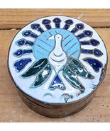 Vintage Miniature Brass Enamel Painted Peacock Lid Trinket Box - $14.94 CAD