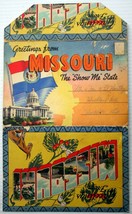 Vntg Color Litho Linen Post Card accordion-fold Greetings From Missouri SHOW-ME - £4.06 GBP