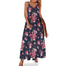 Mondxflaur Classic Floral Summer Dresses for Women V-neck Spaghetti Strap Dress - £26.27 GBP