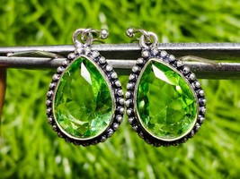 Green Peridot Drop Earrings | Faceted Teardrop Sterling Silver Earrings ... - $937.35 MXN