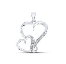 Sterling Silver Round Diamond Double Heart Pendant 1/10 ctw - £182.15 GBP