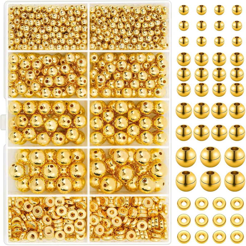 Primary image for 1250 Pieces Gold Spacer Beads for Jewelry Making, Gold round Beads and Gold Flat
