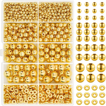 1250 Pieces Gold Spacer Beads for Jewelry Making, Gold round Beads and Gold Flat - £10.15 GBP
