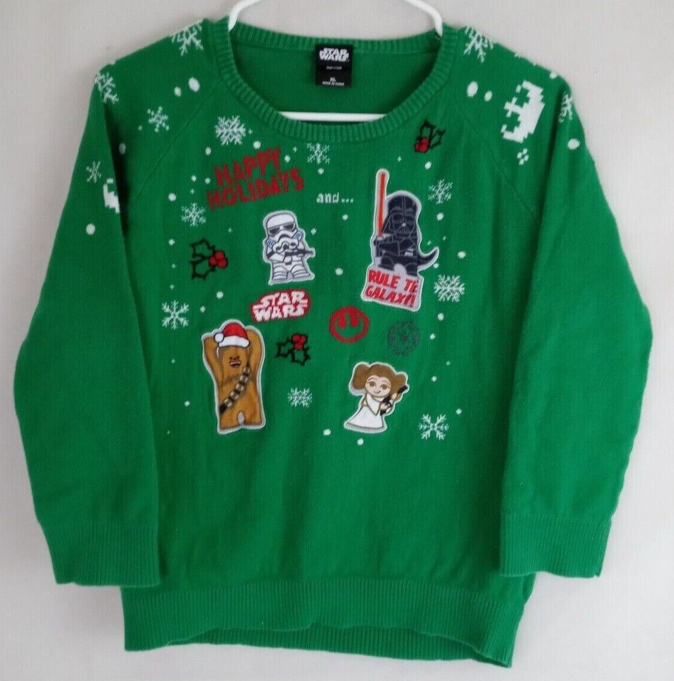 Star Wars Women&#39;s Green Happy Holidays Christmas Sweater Size XL 100% Co... - $18.80