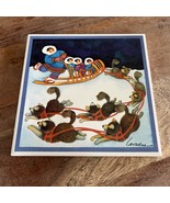 Barbara Lavallee Ceramic Tile Trivet 6&quot; Eskimo Sled Husky Dog Inuit Signed - €9,88 EUR