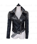 New Woman&#39;s Punk Black Silver Spiked Studded Real Cowhide Leather Jacket... - $369.99