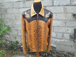 Brown Python Snakeskin Leather Jacket with American Cowboy Style - $750.00+