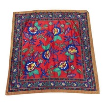 Berkshire Red Gold Spring Summer Colorful Floral Square Scarf Head Cover... - $13.97