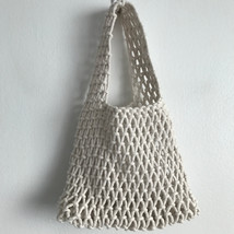 Lindaura Handbag Fishnet Mesh Knit Crochet Small White Top Handle Open Tote - $26.72