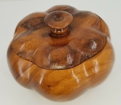 Vintage Hawaiian &#39;Pumpkin&#39; Shaped Wooden Monkey Pod Bowl with Lid - £49.49 GBP