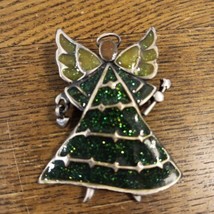 Christmas Holiday Green Yellow Speckled Vintage Angel Pin Brooch 1.75&quot; READ - £6.73 GBP