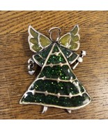 Christmas Holiday Green Yellow Speckled Vintage Angel Pin Brooch 1.75&quot; READ - £6.73 GBP