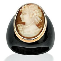 PalmBeach Jewelry Genuine Shell Cameo and Onyx 10k Yellow Gold Classic Ring - £160.35 GBP