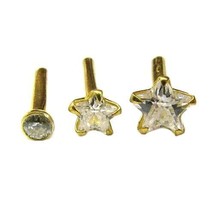 3pc Lot Single CZ Body Piercing Nose Pin/stud Solid 14k Yellow Gold - India - £29.14 GBP