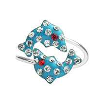 Sparkling Playful Dolphins Cubic Zirconia &amp; Sterling Silver Statement Ring - £8.85 GBP