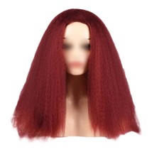 Afro Yaki Hair Straight Curly Wigs Wine Red Long Full Wig Fluffy Synthetic Hair  - £16.79 GBP