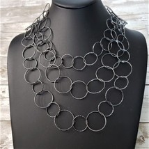Vintage Necklace - Black Circles Layered Statement Necklace - £10.20 GBP