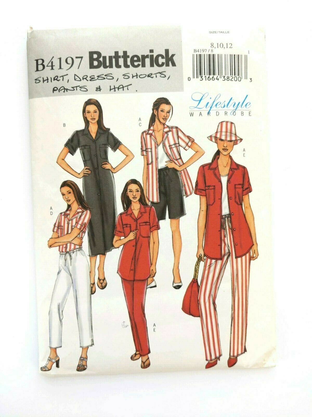 Butterick B4197 Sewing Pattern Easy Shirt Dress Shorts Pants Hat 8 - 12 Uncut FF - $12.19