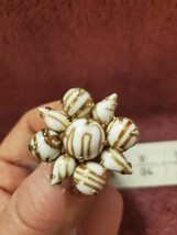 Beautiful Copper Glitter Milk Glass Gold Tone Rhinestone Pin Brooch - £27.08 GBP