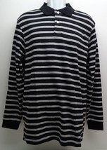 John Ashford Size Medium DEEP BLACK Striped Long Sleeve New Mens Polo Shirt - £38.89 GBP