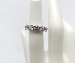 Uncas .925 Sterling Silver Faceted Clear Rhinestone Band Ring Size 5 Vintage - £27.54 GBP