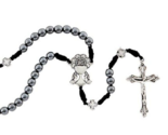 Boy&#39;s First Holy Communion Gift Hematite Cord Rosary Chalice Centerpiece - £13.38 GBP