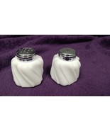 Vintage Pair  White Swirl Milk Glass Salt and Pepper Shakers 2.5&quot; - $9.59 CAD