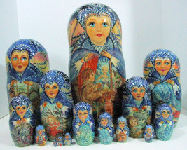 15pcs Hand Painted One of a Kind Russian Nesting Doll &quot;Snowqueen&quot; - £839.82 GBP