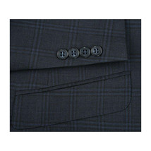 Men Renoir Suit Super 140 Wool Side Vent Slim Fit English Plaid 559-3 Navy Blue image 7