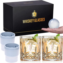 Old Fashioned Whiskey Glasses, Set of 4 (2 Crystal Bourbon Glasses, 2 round Big  - £18.02 GBP