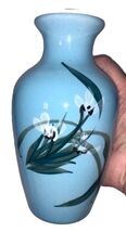 Vintage Blue Floral Hand Painted Pottery Vase 6” Tall Made In Taiwan Bea... - $27.00
