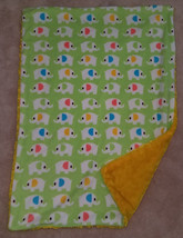 Green Elephant Fleece Baby Blanket 30&quot; x 40&quot; SOFT Pink Blue Yellow Ears - £14.17 GBP