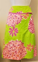 Lilly Pulitzer 100% Cotton Skirt Sz- 6 Green with Pink Floral Print - $39.97