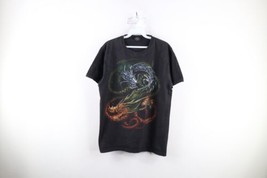 Vtg Y2K Streetwear Mens Large Faded Fantasy Dragon Short Sleeve T-Shirt Black - £38.80 GBP