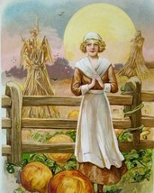 John Winsch Thanksgiving Postcard Schmucker Victorian Pumpkin Lady Sun Moon 1911 - £57.17 GBP