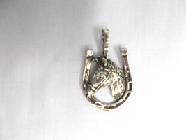 Horse Head Within An Up Horseshoe - Good Luck Farm Pewter Pendant Adj Necklace - £6.77 GBP