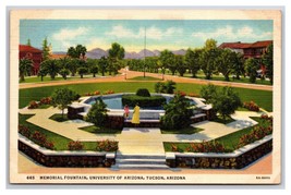 Memorial Fountain University of Arizona Tucson AZ UNP Linen Postcard N25 - £2.69 GBP