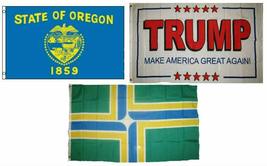 3x5 Trump White #2 &amp; State of Oregon &amp; City of Portland Wholesale Set Flag 3&#39;x5&#39; - £11.12 GBP