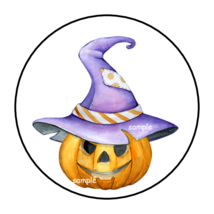 30 Halloween Stickers Envelope Seals Labels 1.5&quot; Round Pumpkin Witch Hat - £6.08 GBP