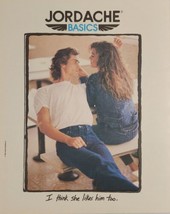 1988 Print Ad Jordache Basics Men&#39;s &amp; Ladies Blue Jeans Loving Couple - £16.37 GBP