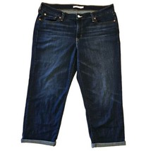 Levis Boyfriend Jeans Womens 18W Mid Rise Crop Dark Wash Blue Stretch Denim - £19.37 GBP