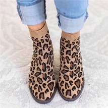 Leopard Grain Ankle Boots Women Fashion knitting Pointed-toe Purple Boot... - £31.05 GBP