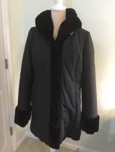 Dennis Basso Faux Fur &amp; Water Resistant Reversible Black Quilted Coat  M... - $65.44