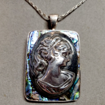 All Solid Sterling 925 Silver Cameo on Abalone Pendant 18&quot; Necklace 17.8gr LUC  - $39.98