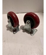Pair of Heavy Duty Fixed Castors 4&quot; red Wheels  Universal Plate Bolt-on - $14.80