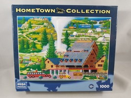 Hometown Old Faithful Jigsaw Puzzle 1000 Piece Heronim Mega Geyser Camping Tents - $11.28