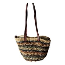 Vintage Large Multicolored Boho Woven Raffia Summer Hobo Tote - £75.36 GBP