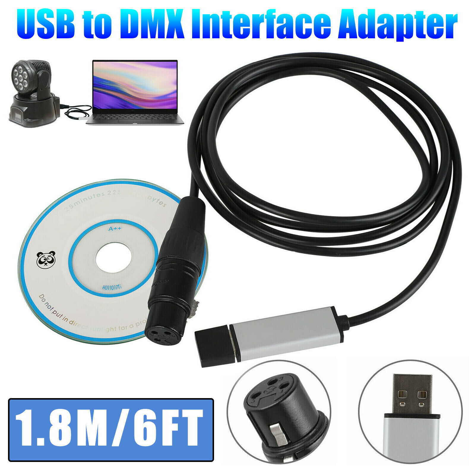 Primary image for USB to DMX Interface Adapter DMX512 Controller Cable Stage Light for PC Computer