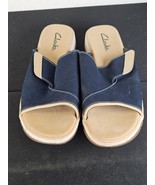 Clarks Sandals 10 M Canvas Hook and Loop 35104 Navy Blue Beige Tan Womens - €18,46 EUR